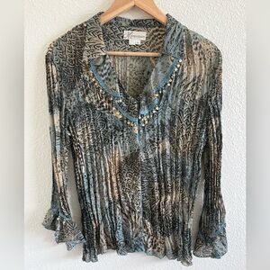 Women’s Vtg Y2K Whimsical Top Sz M Beaded Bell Sleeve Fairy Boho Hippie Festival
